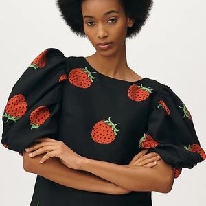 Mauve Black Blouse with Red Strawberry Print
